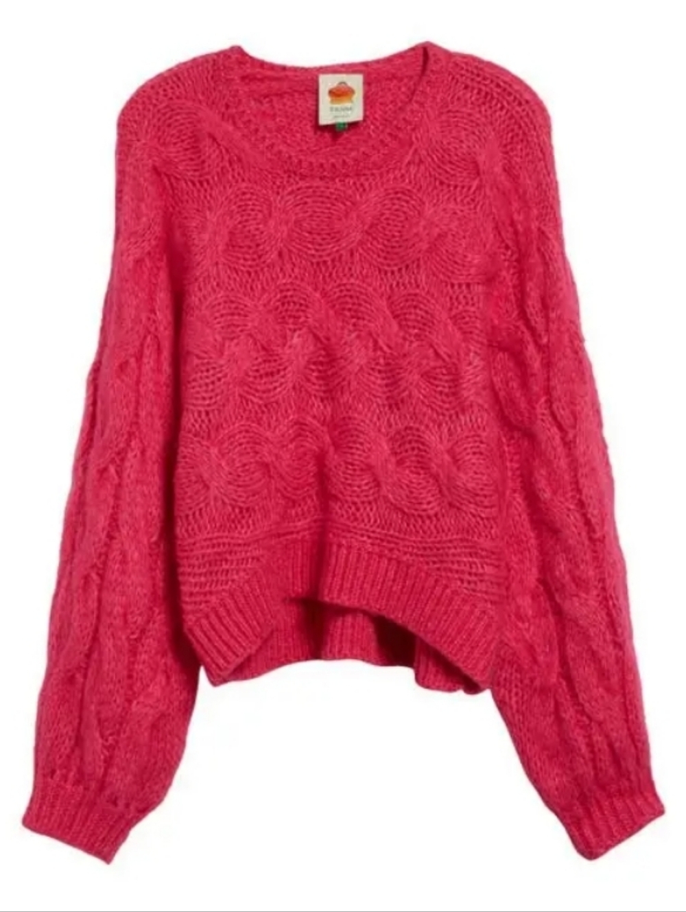 NWT! FARM Rio Pink Cable Knit Sweater | Mohair Blend Crewneck | Cozy Statement